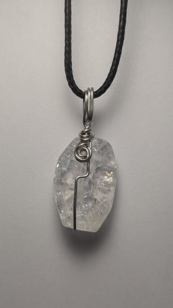 wire wrapped crackled quartz oval necklace