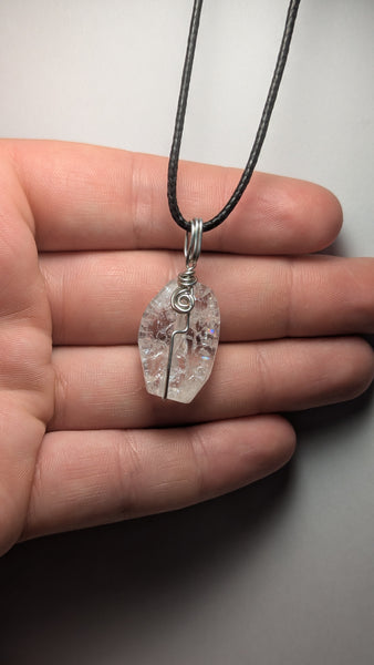 wire wrapped crackled quartz oval necklace