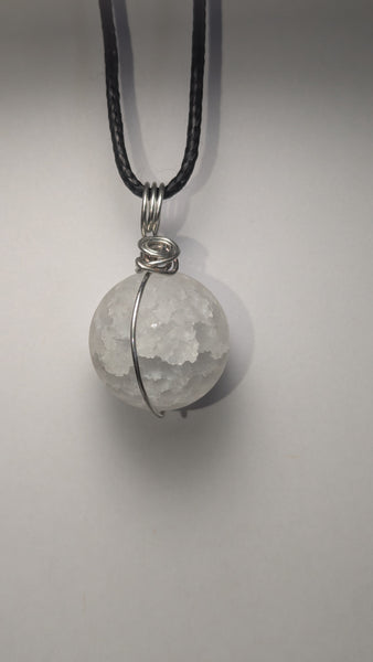 wire wrapped crackled quartz sphere necklace