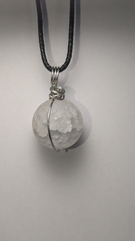 wire wrapped crackled quartz sphere necklace